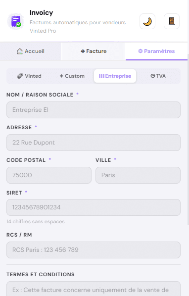 Interface principale Invoicy